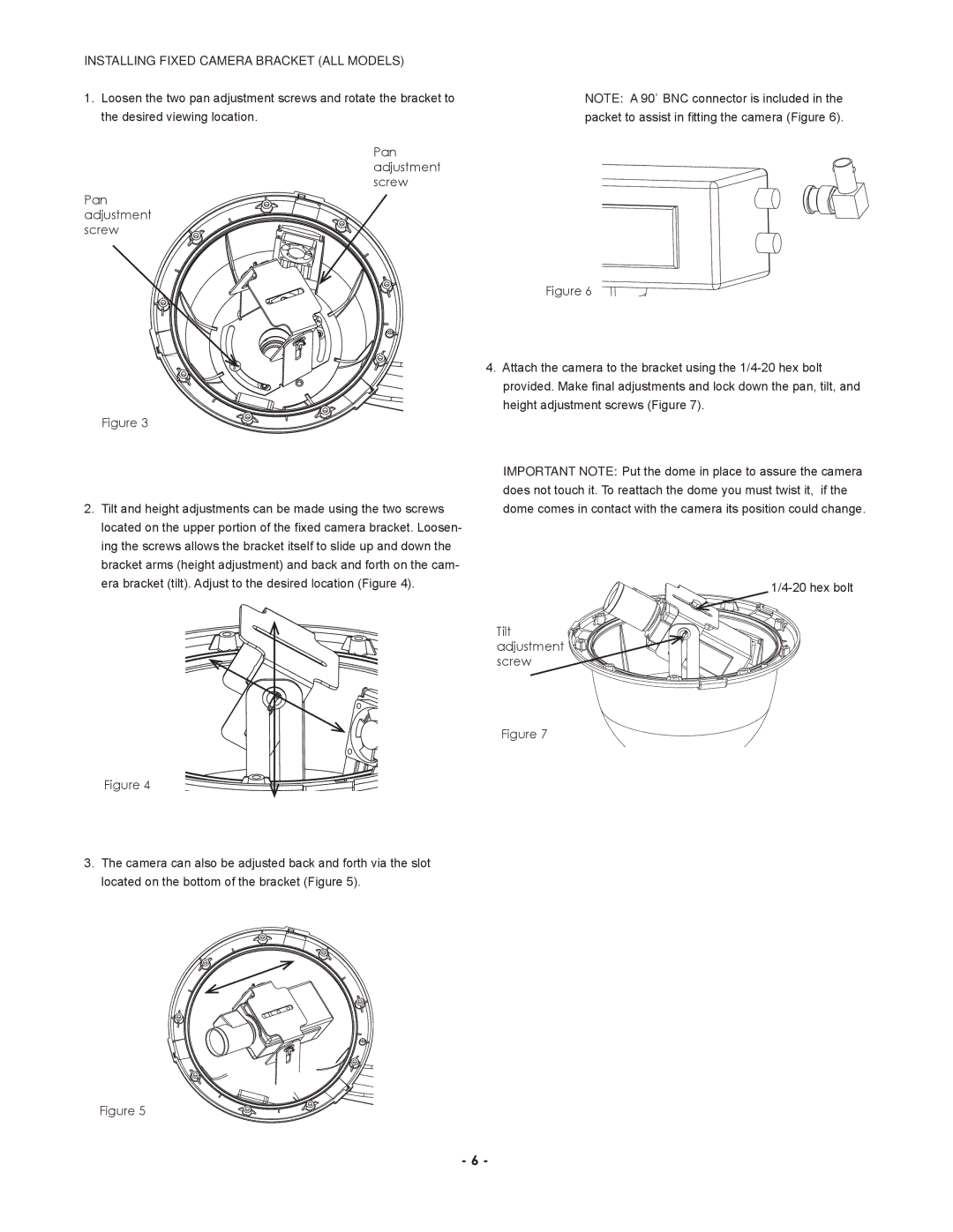 Panasonic Pod9cw, POD9CF(W) installation instructions Installing Fixed Camera Bracket ALL Models, Pan adjustment screw 