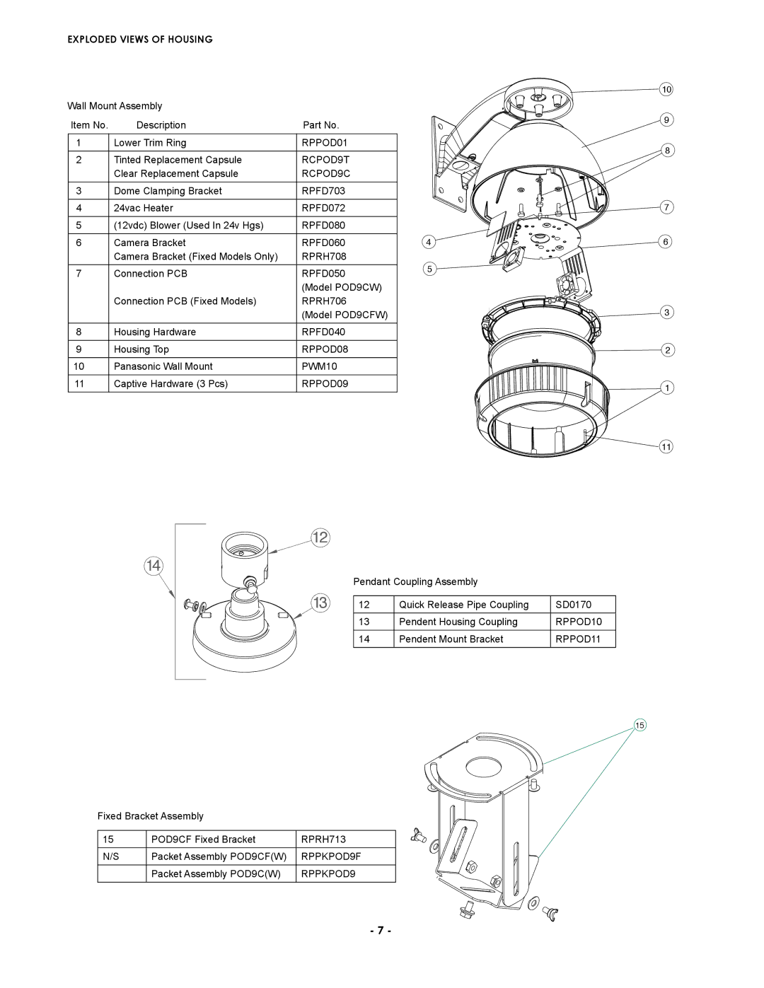 Panasonic POD9CF(W), Pod9cw installation instructions Exploded Views of Housing 