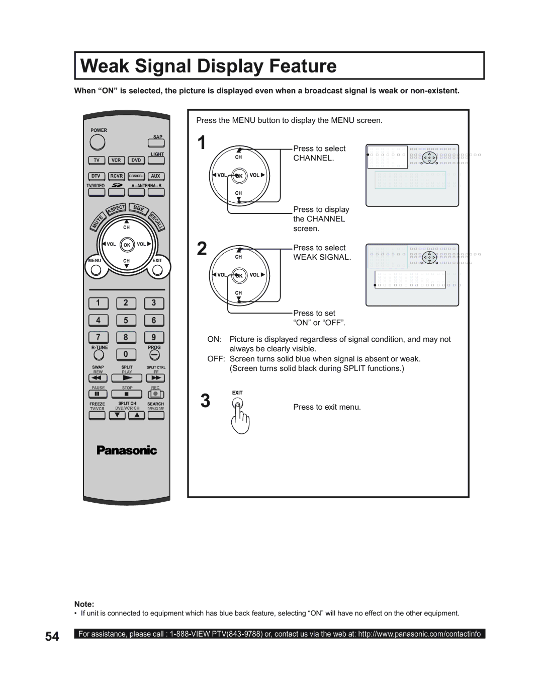 Panasonic PT-43LC14, PT-50LC14, PT-60LC14 manual Weak Signal Display Feature 