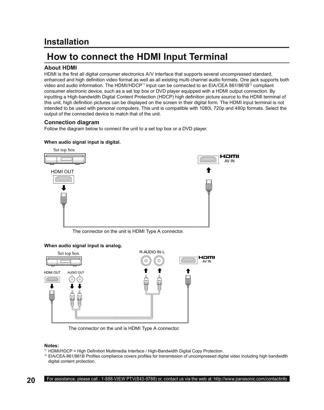 Panasonic PT-60LC14, PT-43LC14 manual How to connect the HDMI Input Terminal, About HDMI, Connection diagram, Installation 