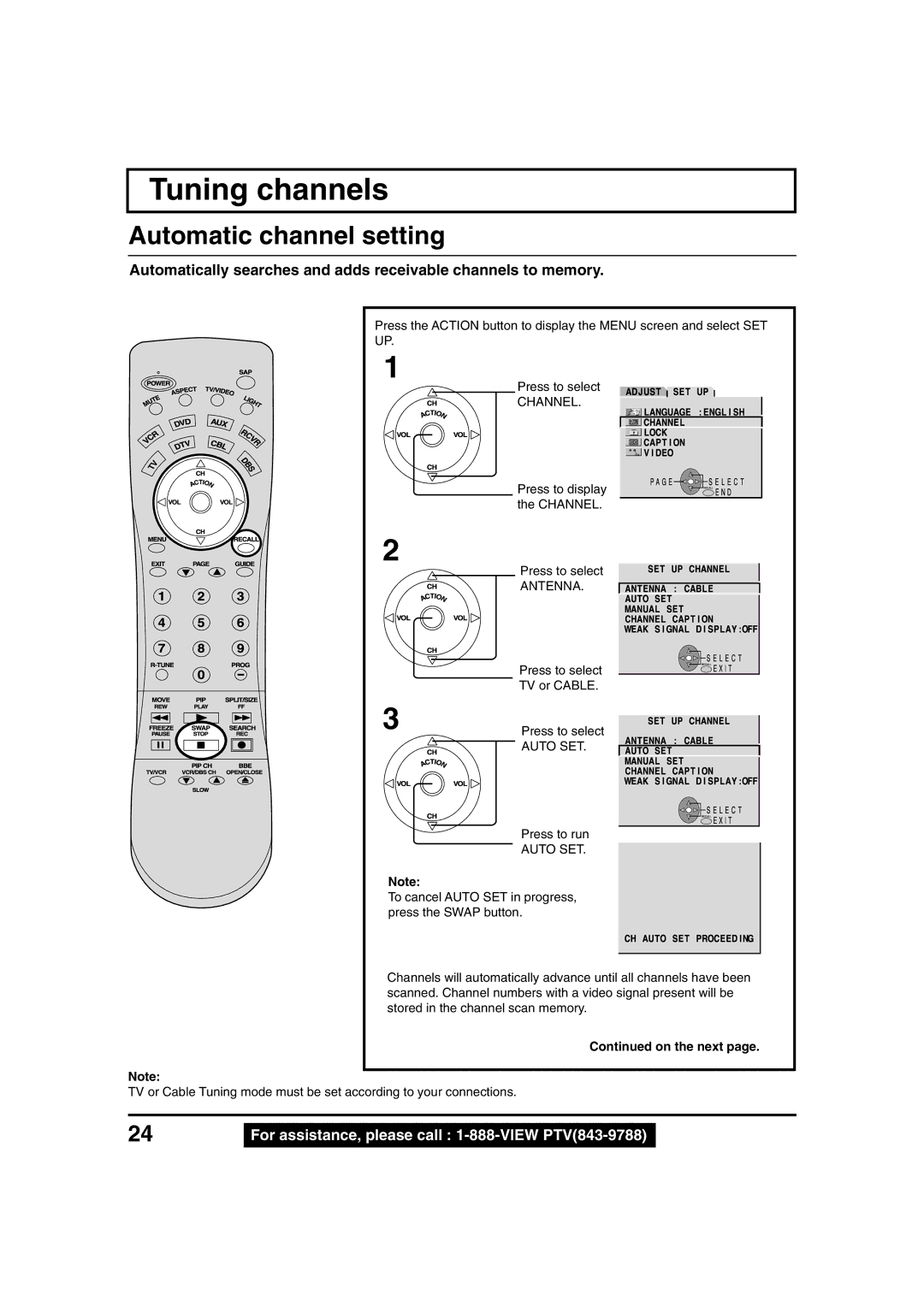 Panasonic PT 45LC12, PT 40LC12 manual English, Nenacable, Manual SET, Chnnel, Tuning channels 