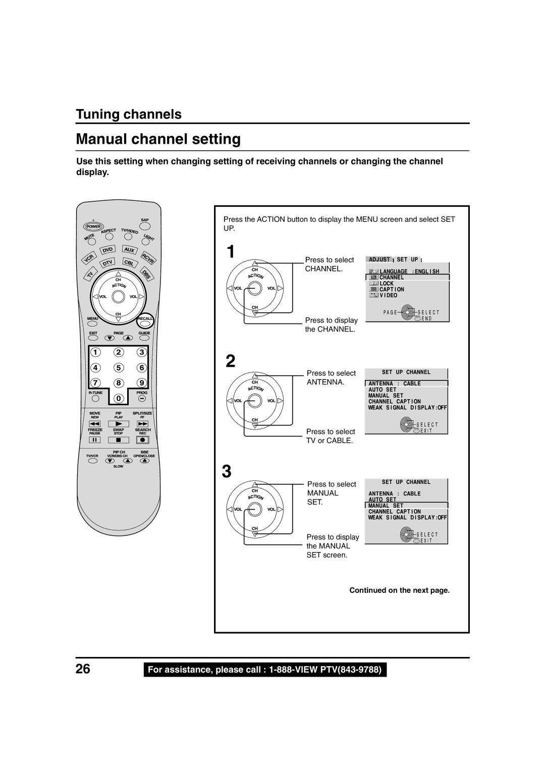 Panasonic PT 45LC12, PT 40LC12 manual Manual channel setting, Channel Press to select 