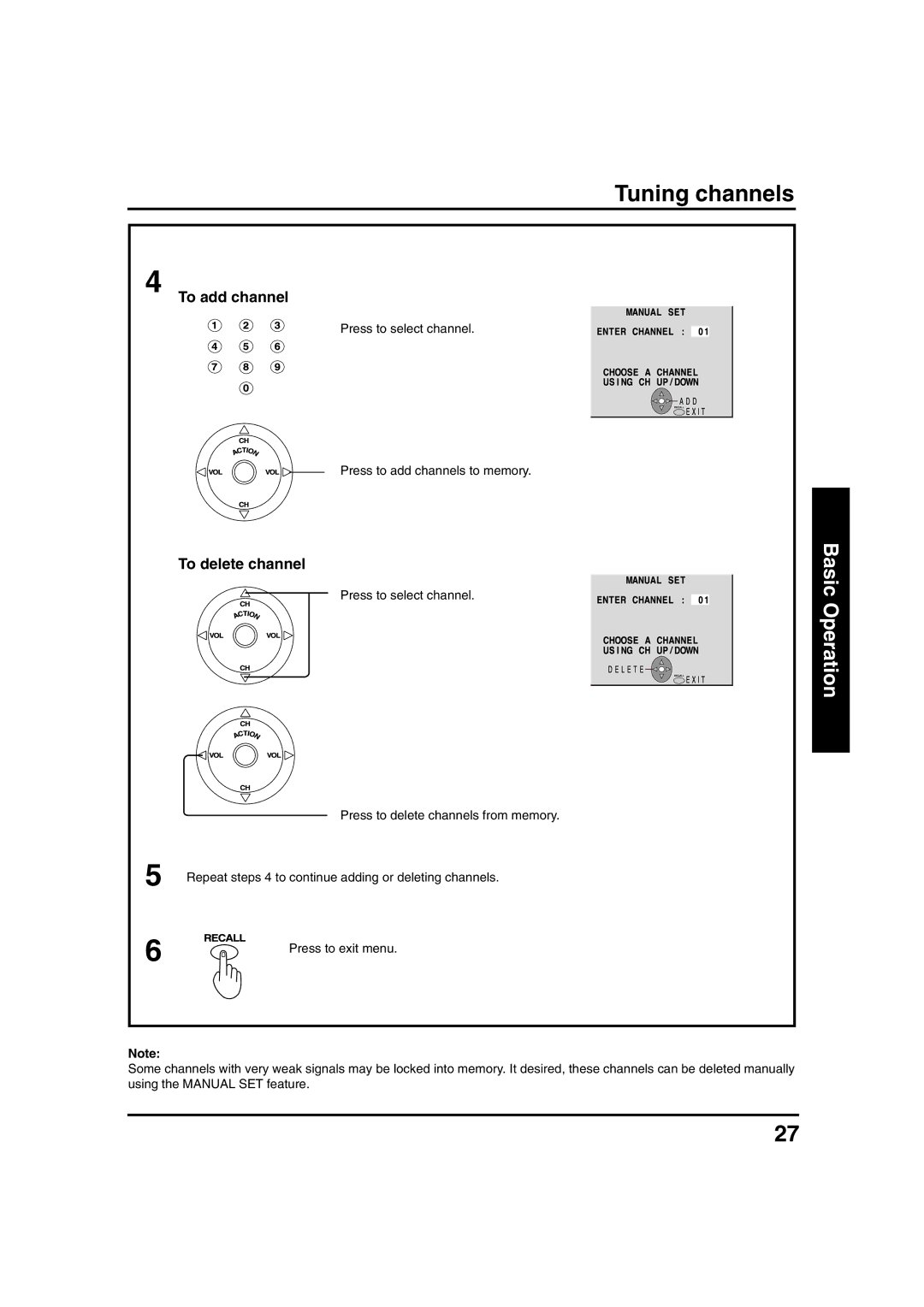 Panasonic PT 40LC12, PT 45LC12 manual To add channel, To delete channel, Press to select channel 