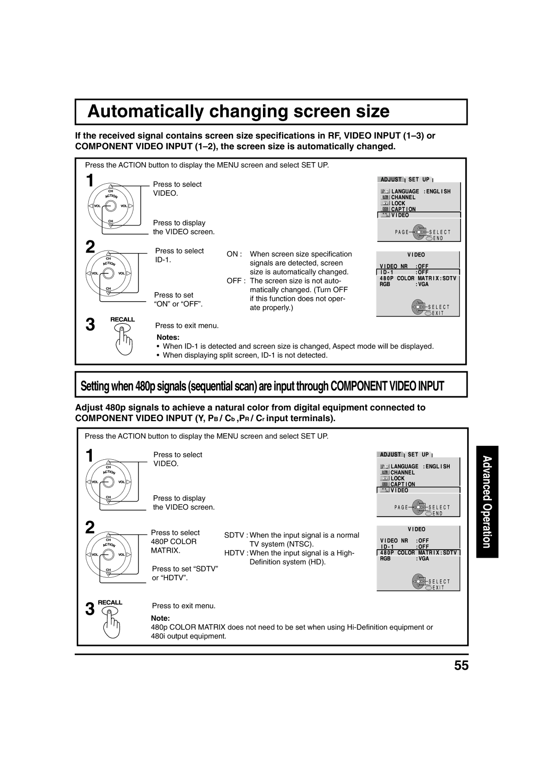 Panasonic PT 40LC12 Movgaf, Automatically changing screen size, Component Video Input Y, PB / Cb ,PR / Cr input terminals 