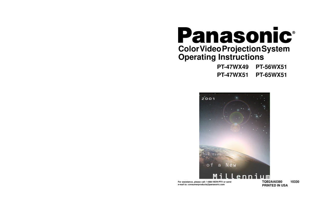 Panasonic PT-47WX49, PT-47WX51, PT 56WX51 operating instructions ColorVideoProjectionSystem Operating Instructions 