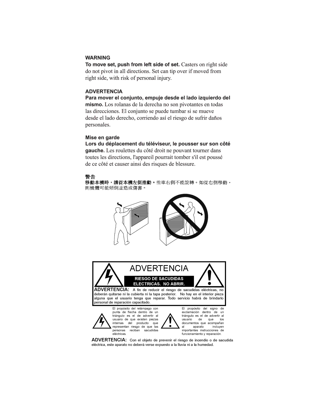 Panasonic PT 56WX51, PT 65WX51, PT-47WX49, PT-56WX51, PT-47WX51, PT-65WX51 operating instructions Advertencia 