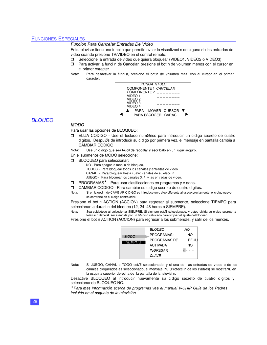 Panasonic PT-47WX49, PT-47WX51, PT 56WX51, PT 65WX51 operating instructions Bloqueo, Funcion Para Cancelar Entradas De Video 