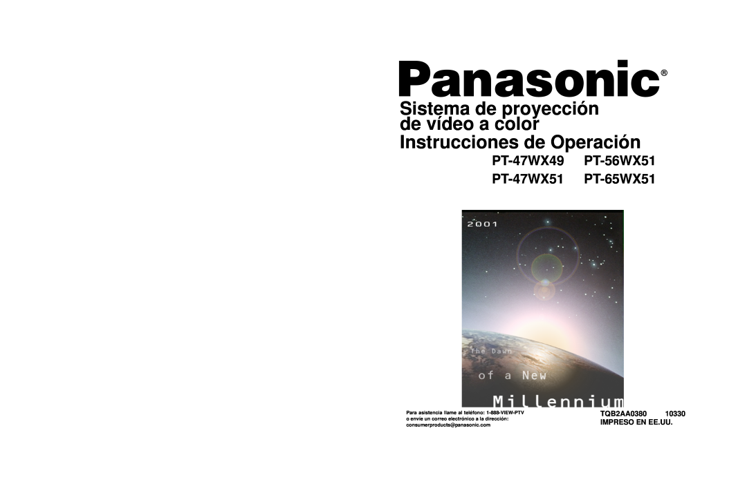 Panasonic PT-47WX51 Instrucciones de Operación, TQB2AA0380 IMPRESO EN EE.UU, Sistema de proyección de vídeo a color 