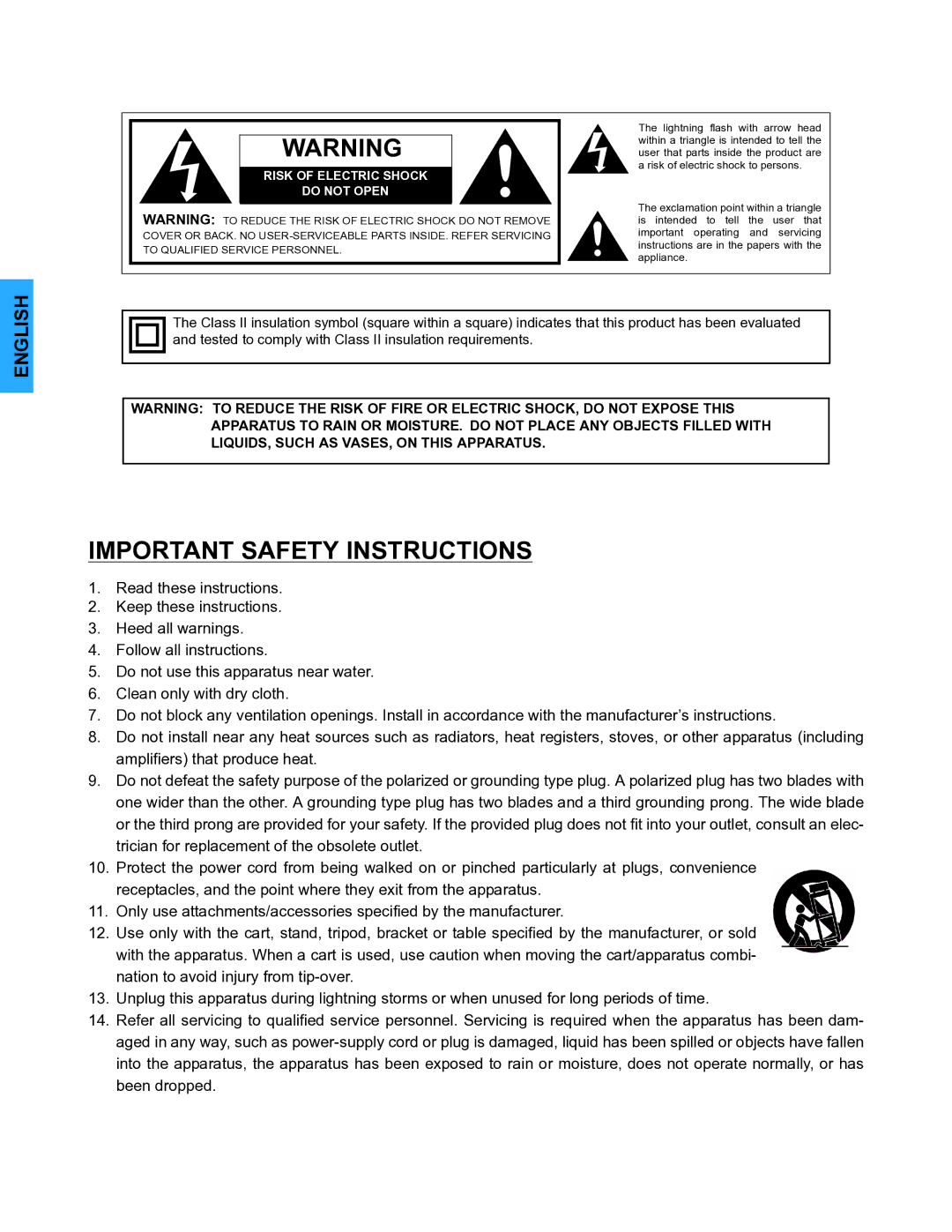 Panasonic PT-53WX54, PT-47WX54, PT-47WX34 manuel dutilisation Important Safety Instructions 