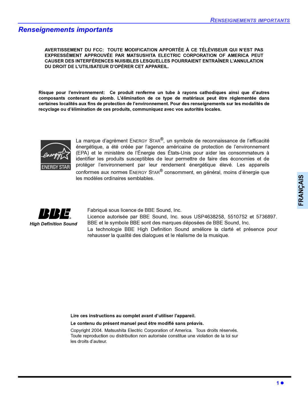 Panasonic PT-53WX54, PT-47WX54, PT-47WX34 manuel dutilisation Renseignements importants, Les modèles ordinaires semblables 