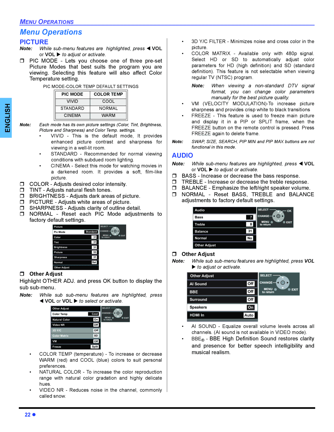 Panasonic PT 47WXD64 operating instructions Menu Operations, ˆ Other Adjust 