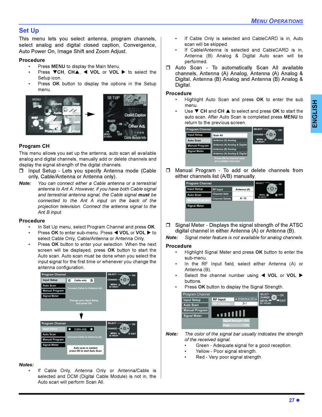 Panasonic PT 47WXD64 operating instructions Set Up, Program CH 