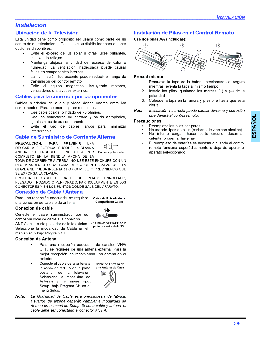 Panasonic PT 47WXD64 operating instructions Instalación 