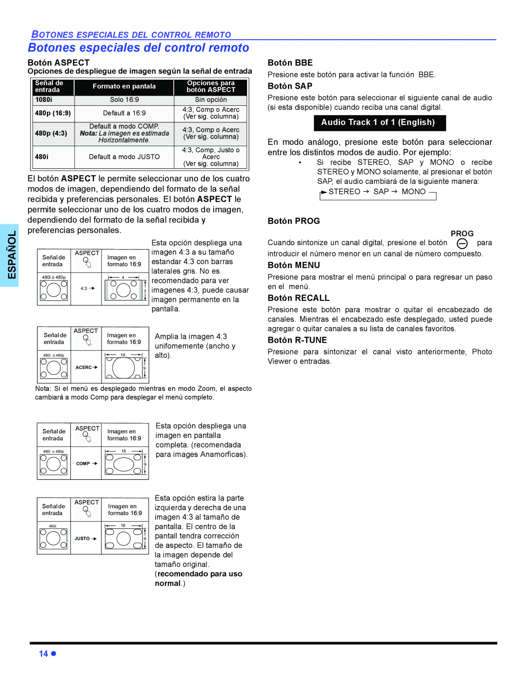 Panasonic PT 47WXD64 operating instructions Botones especiales del control remoto 