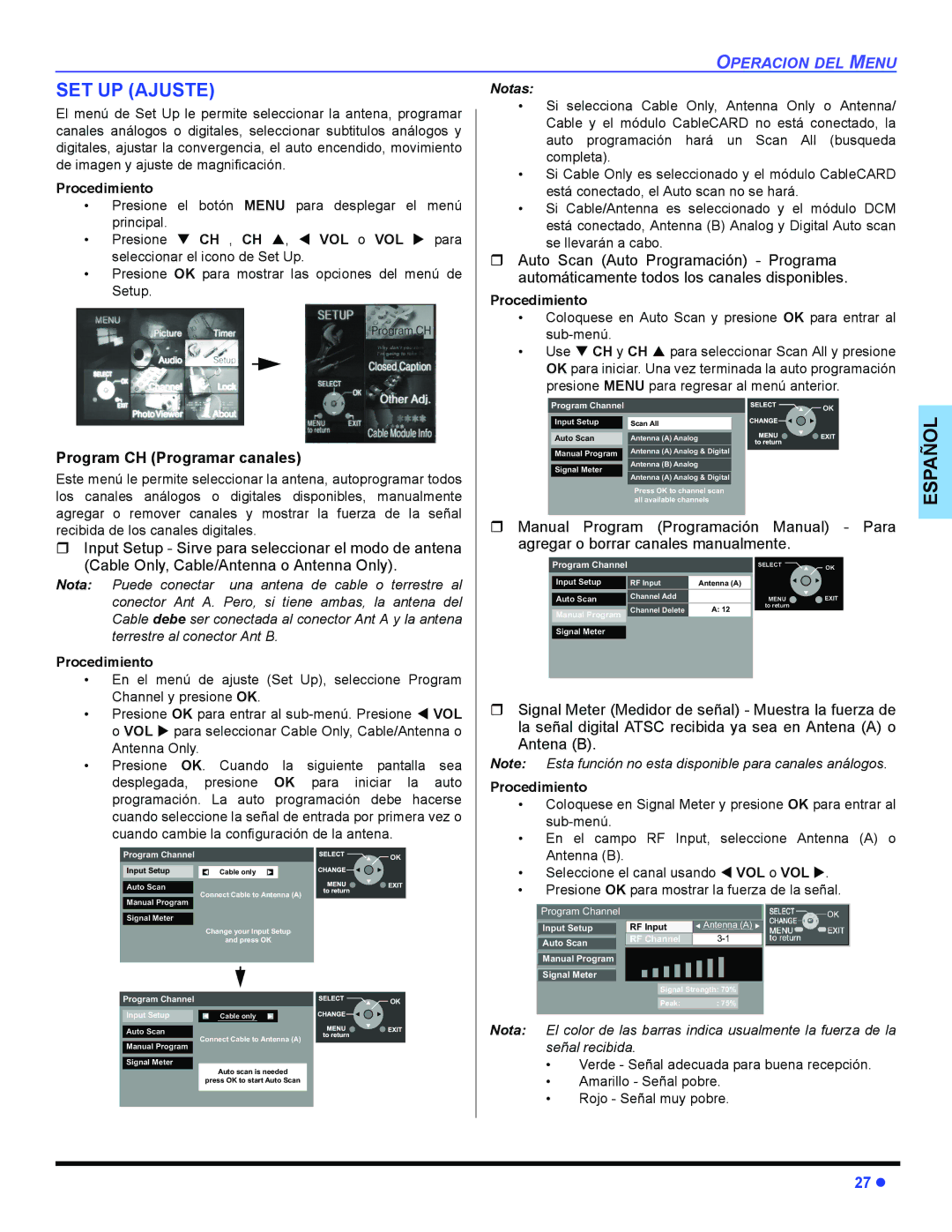 Panasonic PT 47WXD64 operating instructions Program CH Programar canales 