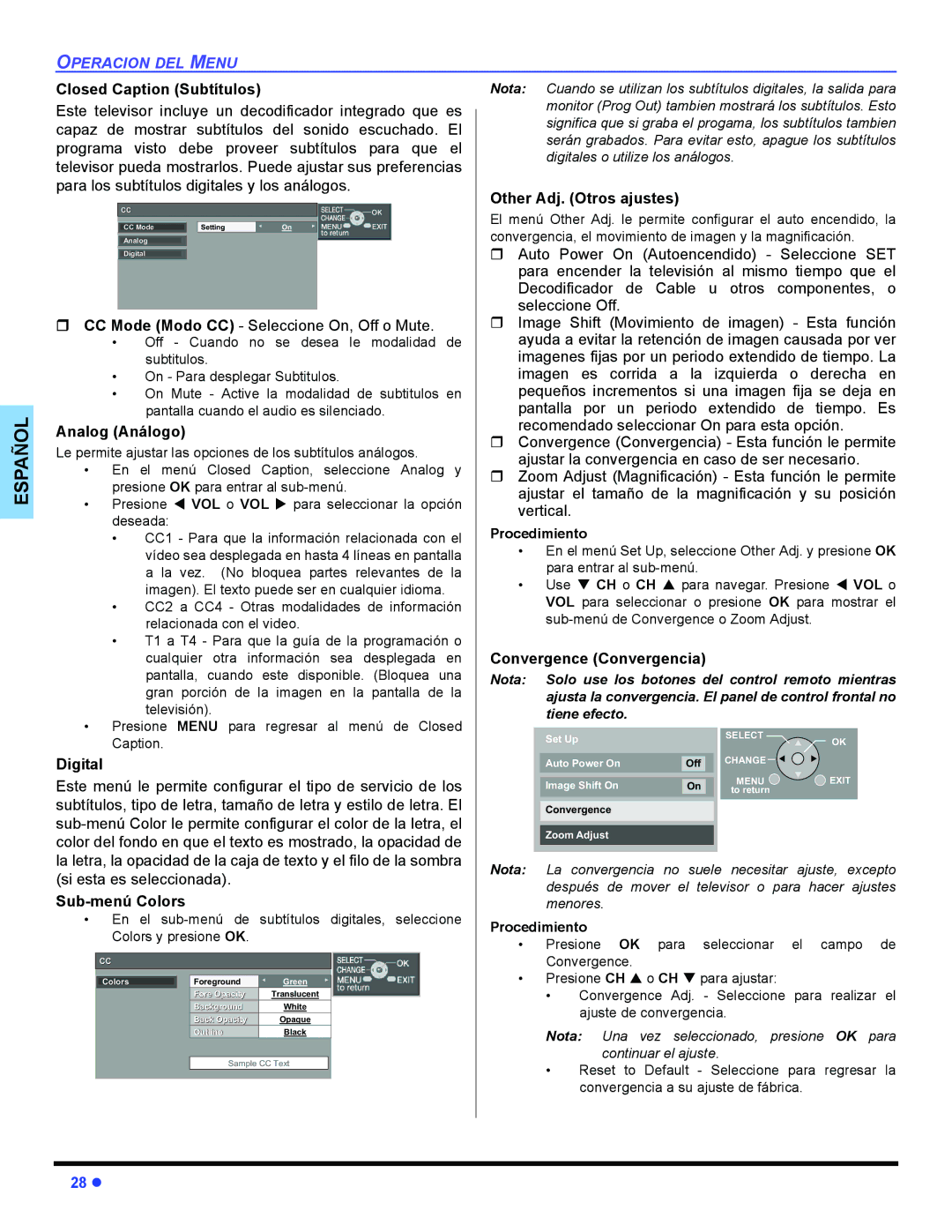 Panasonic PT 47WXD64 operating instructions Sub-menú Colors 