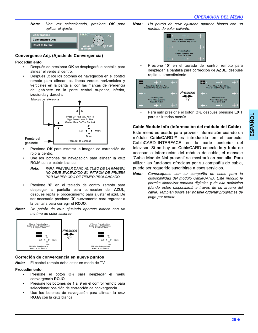 Panasonic PT 47WXD64 operating instructions Correción de convergencia en nueve puntos 