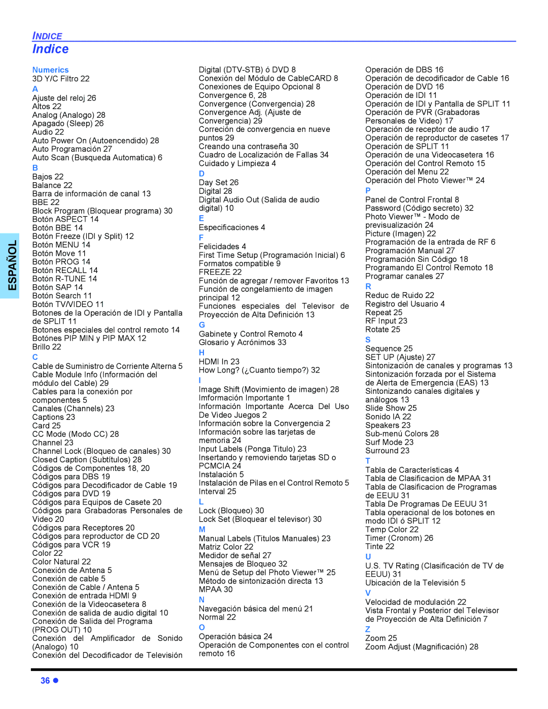 Panasonic PT 47WXD64 operating instructions Indice, Numerics 