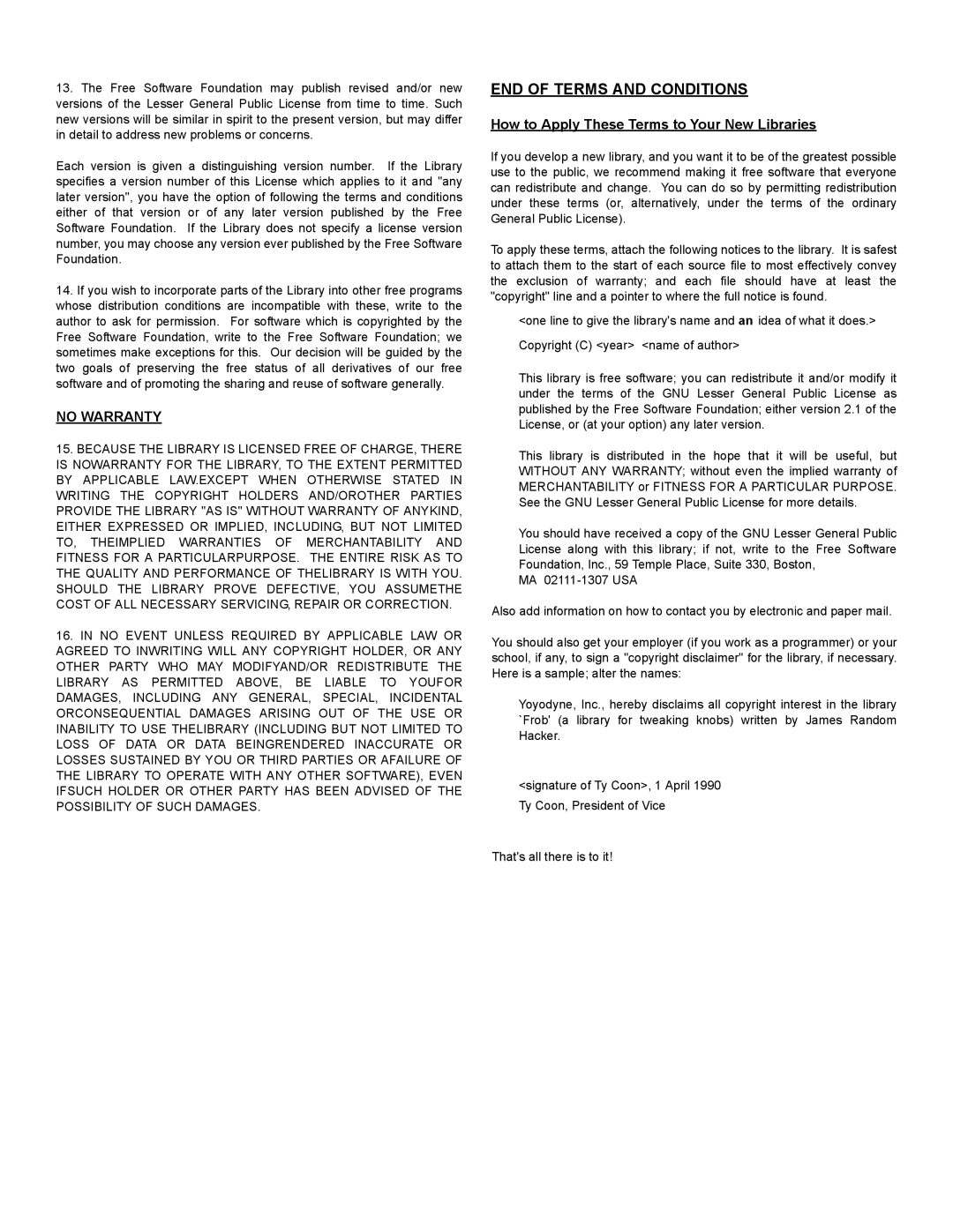 Panasonic PT 47WXD64 operating instructions END of Terms and Conditions, How to Apply These Terms to Your New Libraries 