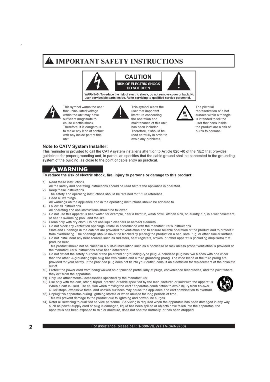 Panasonic PT-50LC13, Multimedia Projection Display operating instructions Important Safety Instructions 