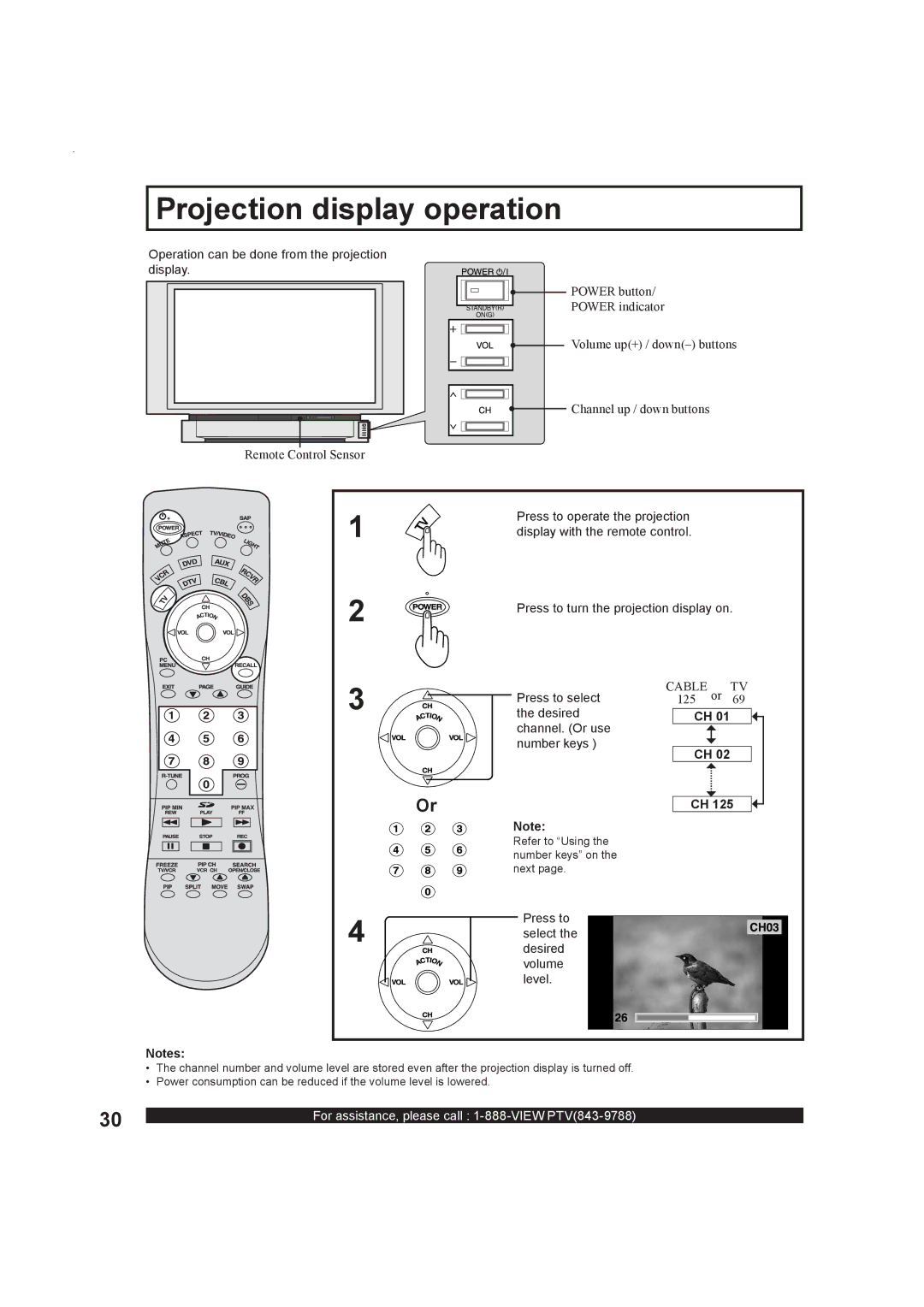 Panasonic PT-50LC13 operating instructions Projection display operation, Operation can be done from the projection display 