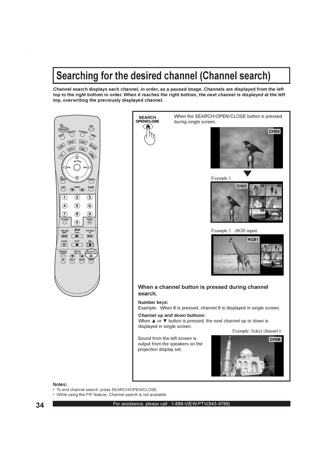 Panasonic PT-50LC13 When a channel button is pressed during channel search, Channel up and down buttons 