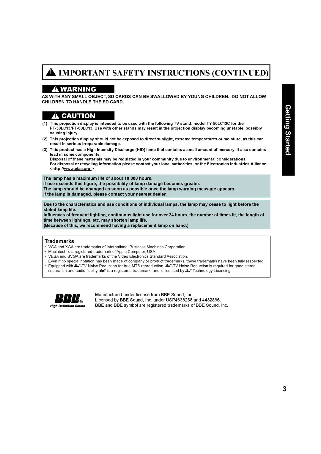 Panasonic PT-60LC13, PT-50LC13 manual Trademarks 