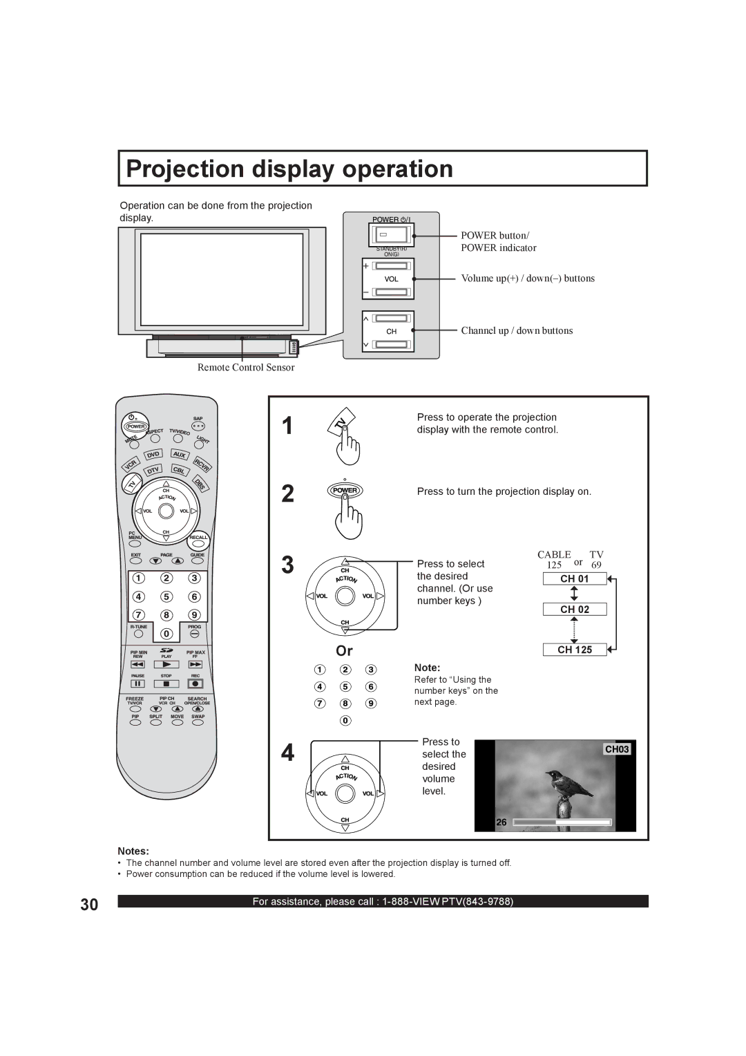 Panasonic PT-50LC13, PT-60LC13 manual Projection display operation, Operation can be done from the projection display 