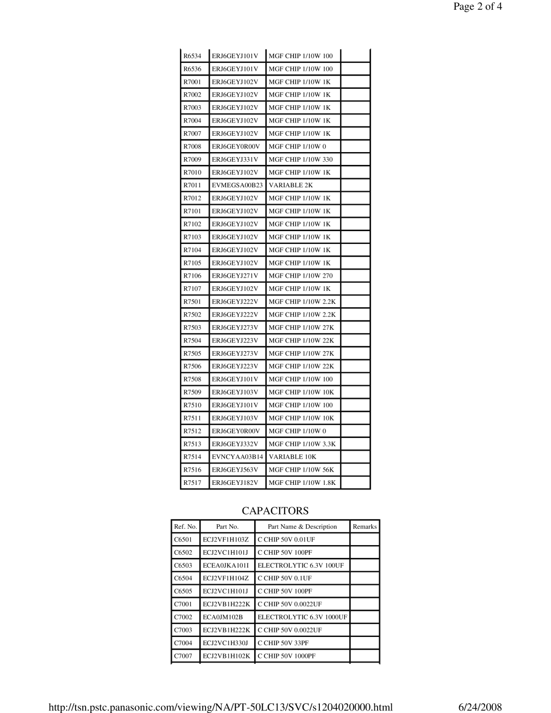 Panasonic PT-50LC13 service manual Capacitors 