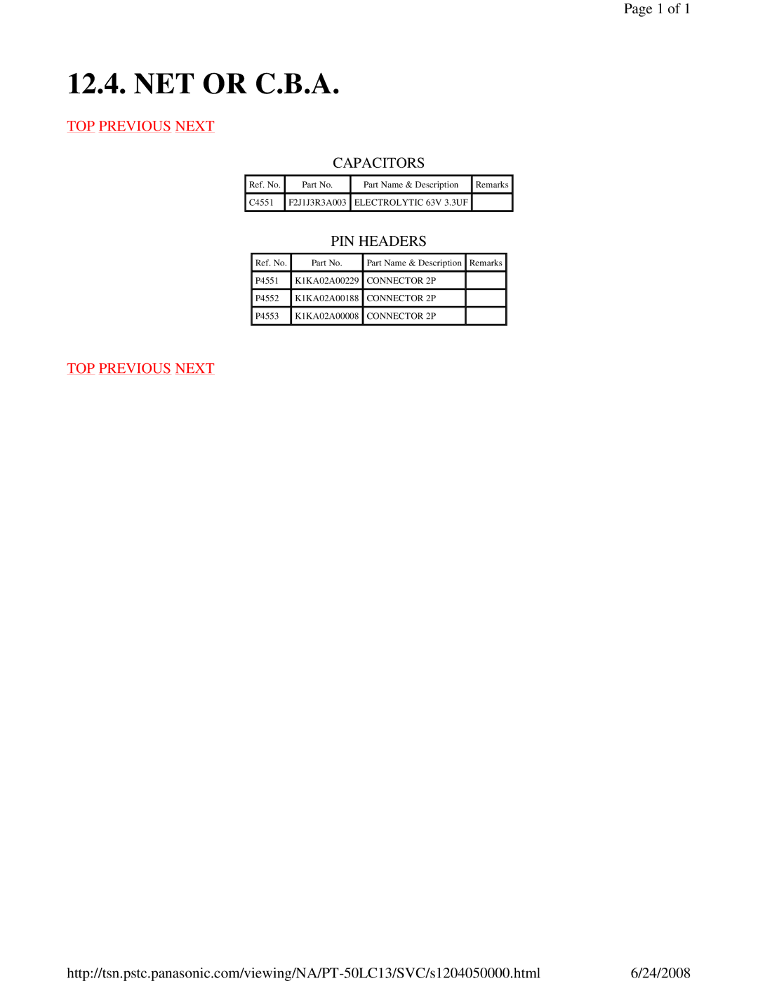 Panasonic PT-50LC13 service manual Network C.B.A, Capacitors 