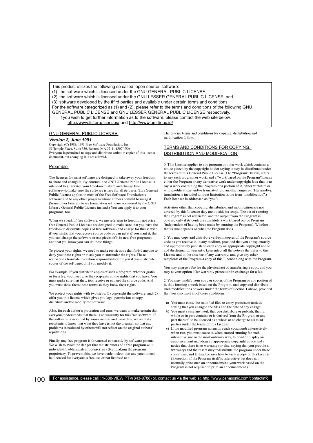 Panasonic PT-50LCX63, PT 60LCX63 operating instructions GNU General Public License, Preamble 