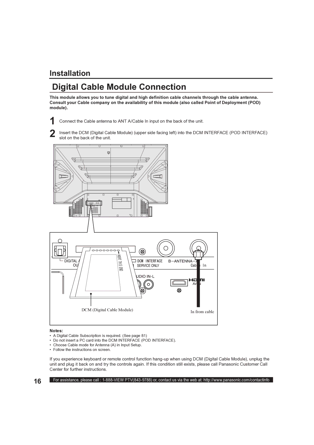 Panasonic PT-50LCX63, PT 60LCX63 operating instructions Digital Cable Module Connection, DCM Digital Cable Module From cable 