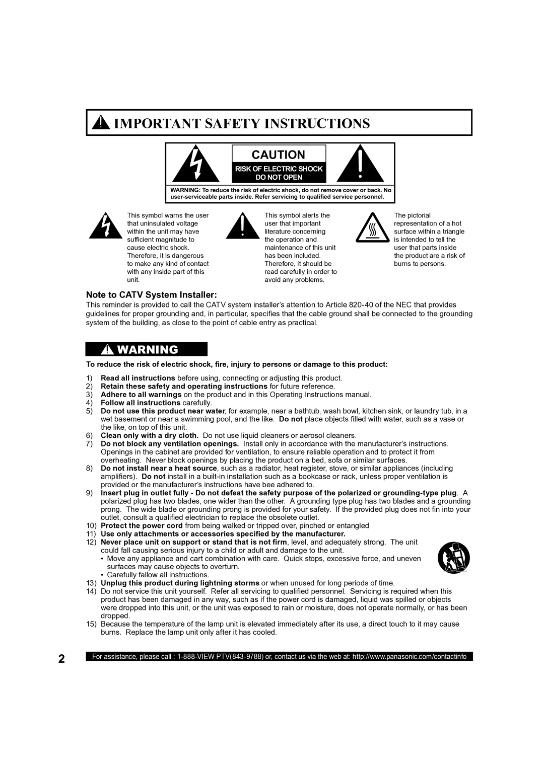 Panasonic PT-50LCX63, PT 60LCX63 operating instructions Important Safety Instructions, Follow all instructions carefully 