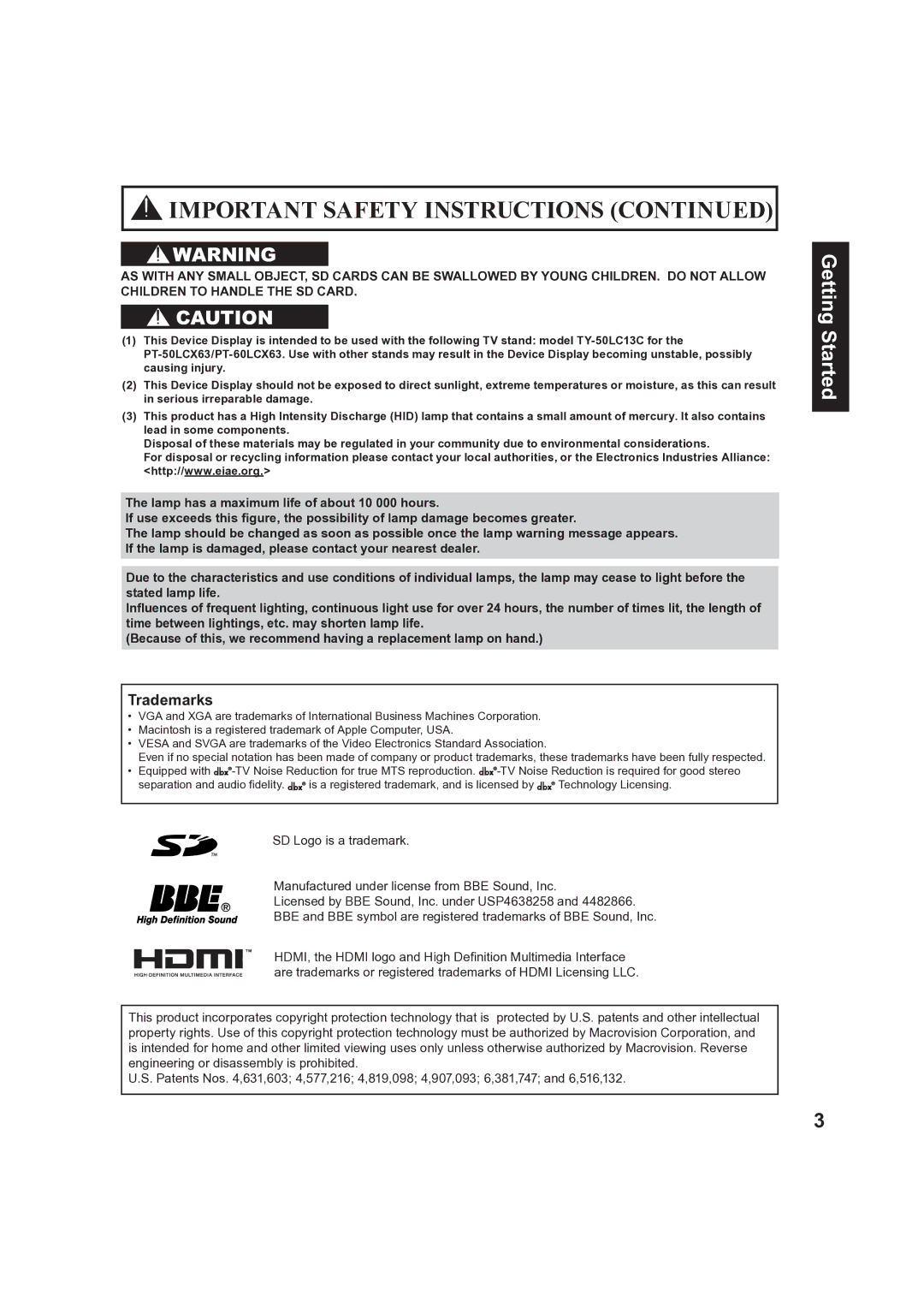 Panasonic PT 60LCX63, PT-50LCX63 operating instructions Trademarks 