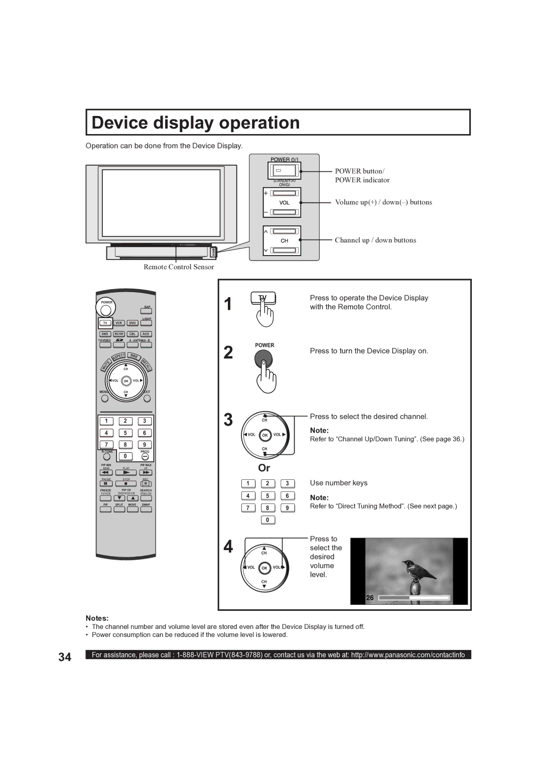 Panasonic PT-50LCX63, PT 60LCX63 Device display operation, Operation can be done from the Device Display, Use number keys 