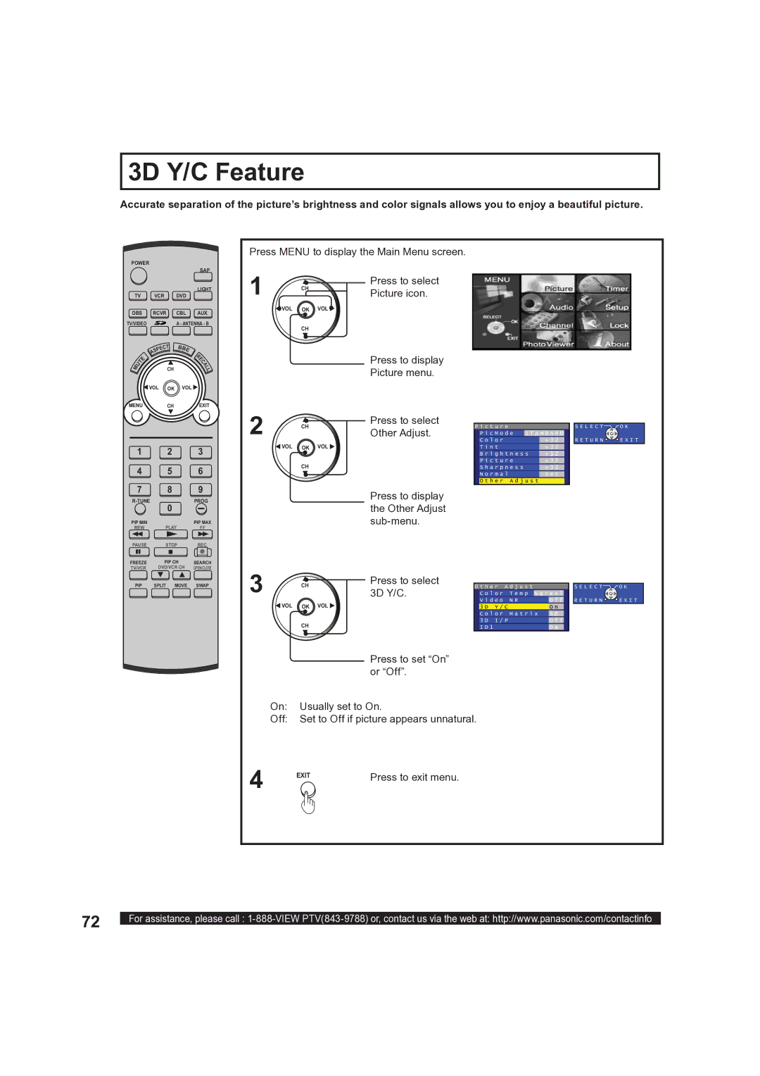 Panasonic PT-50LCX63, PT 60LCX63 operating instructions 3D Y/C Feature 