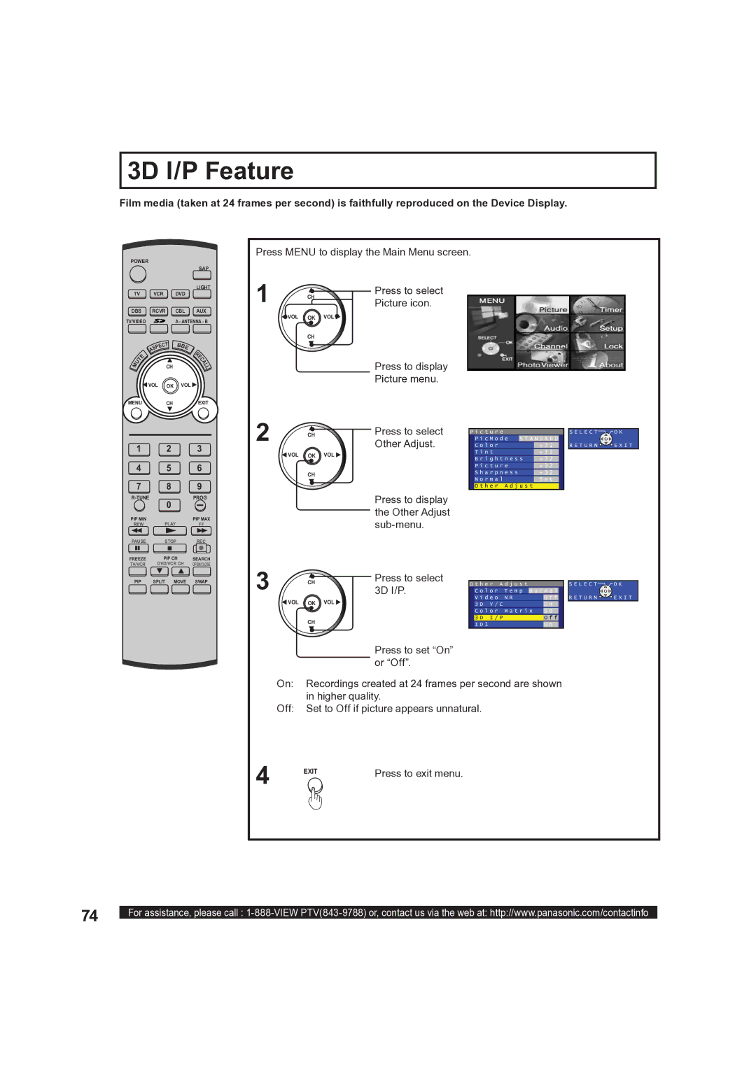 Panasonic PT-50LCX63, PT 60LCX63 operating instructions 3D I/P Feature 