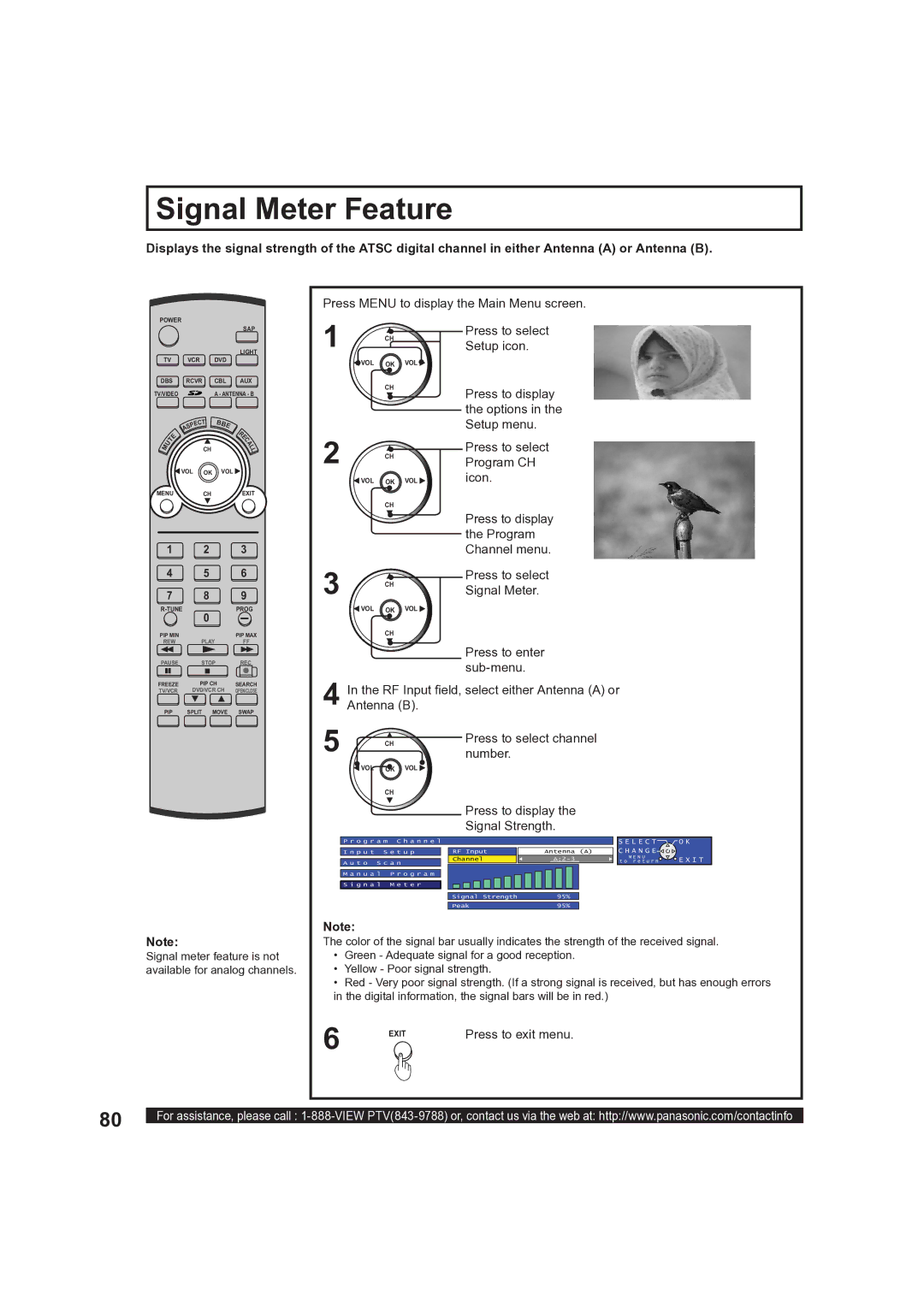 Panasonic PT-50LCX63, PT 60LCX63 operating instructions Signal Meter Feature, Press to select Signal Meter.CH 