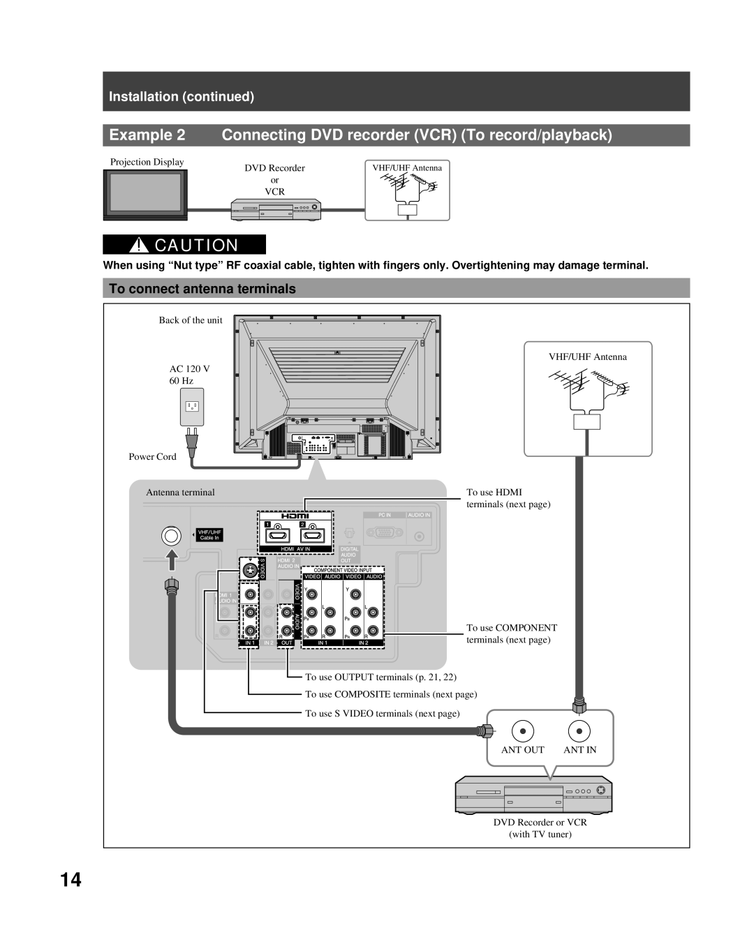 Panasonic PT-50LCZ70 operating instructions Example 2 Connecting DVD recorder VCR To record/playback 