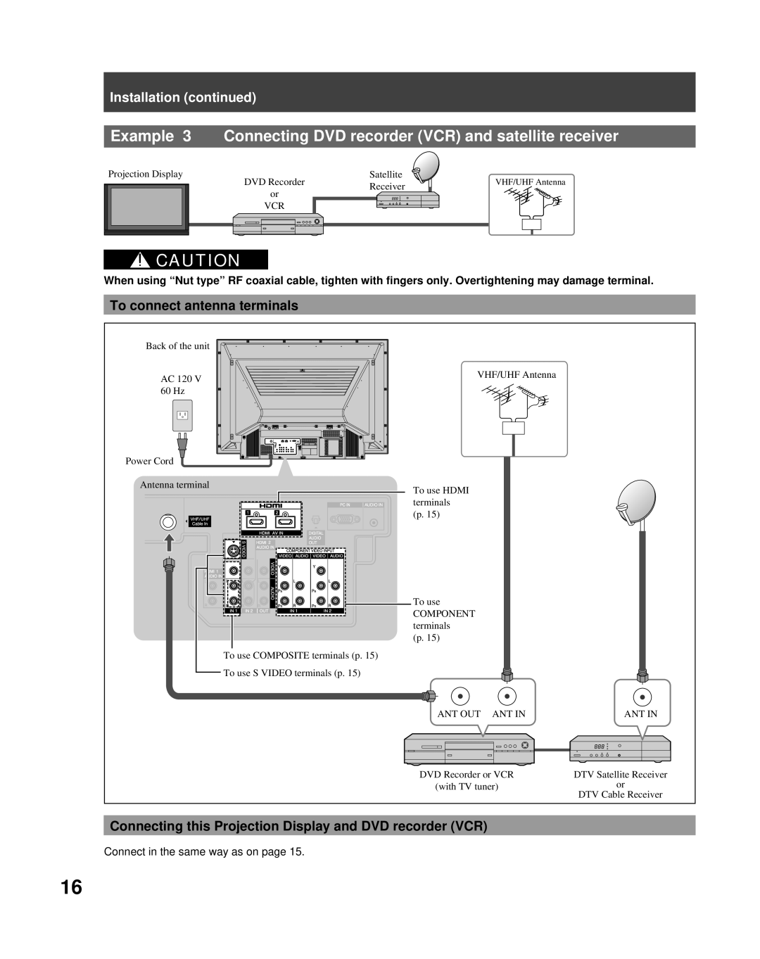 Panasonic PT-50LCZ70 operating instructions Example 3 Connecting DVD recorder VCR and satellite receiver 