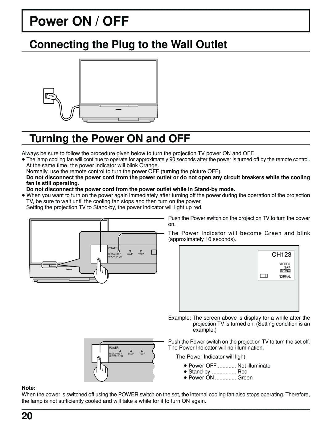 Panasonic PT 52DL10 operating instructions Power on / OFF 