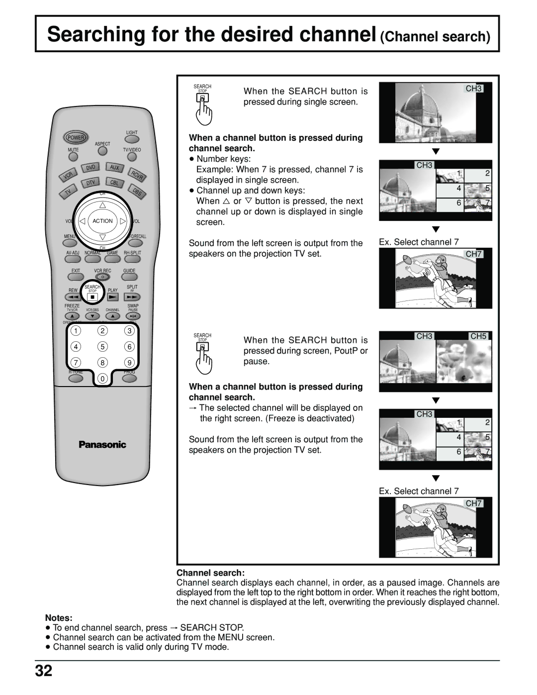 Panasonic PT 52DL10 operating instructions Searching for the desired channel Channel search 