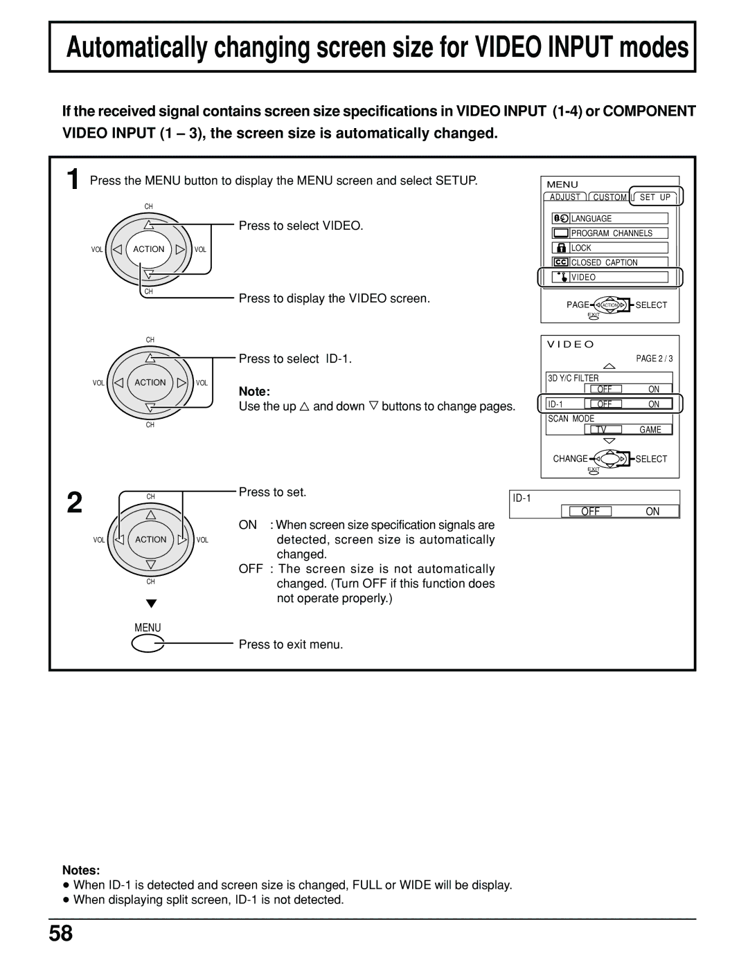 Panasonic PT 52DL10 operating instructions Automatically changing screen size for Video Input modes 