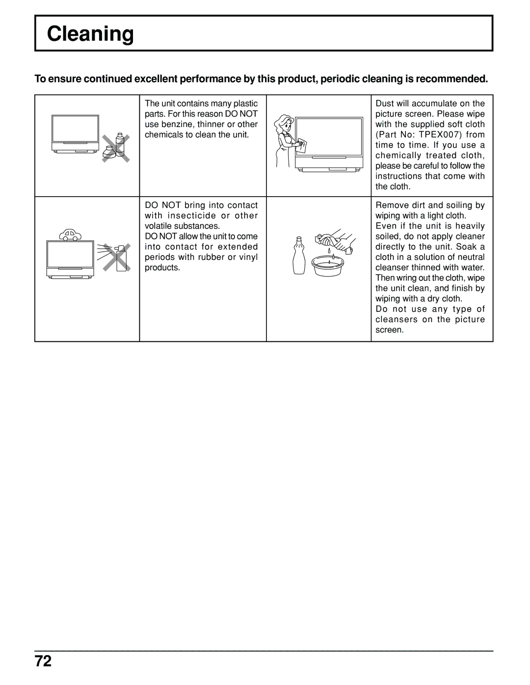 Panasonic PT 52DL10 operating instructions Cleaning 