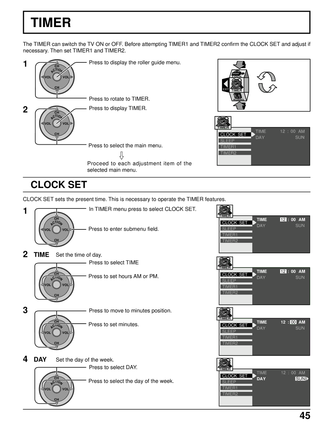 Panasonic PT 52DL52 manual Timer, Clock SET 