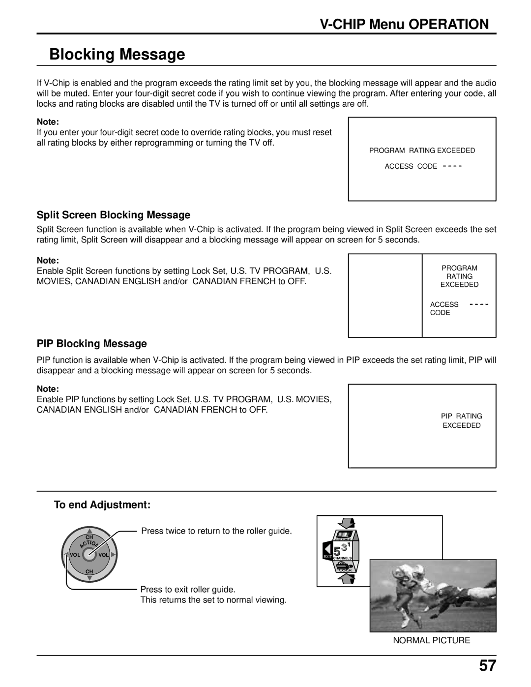 Panasonic PT 52DL52 manual Split Screen Blocking Message, PIP Blocking Message 