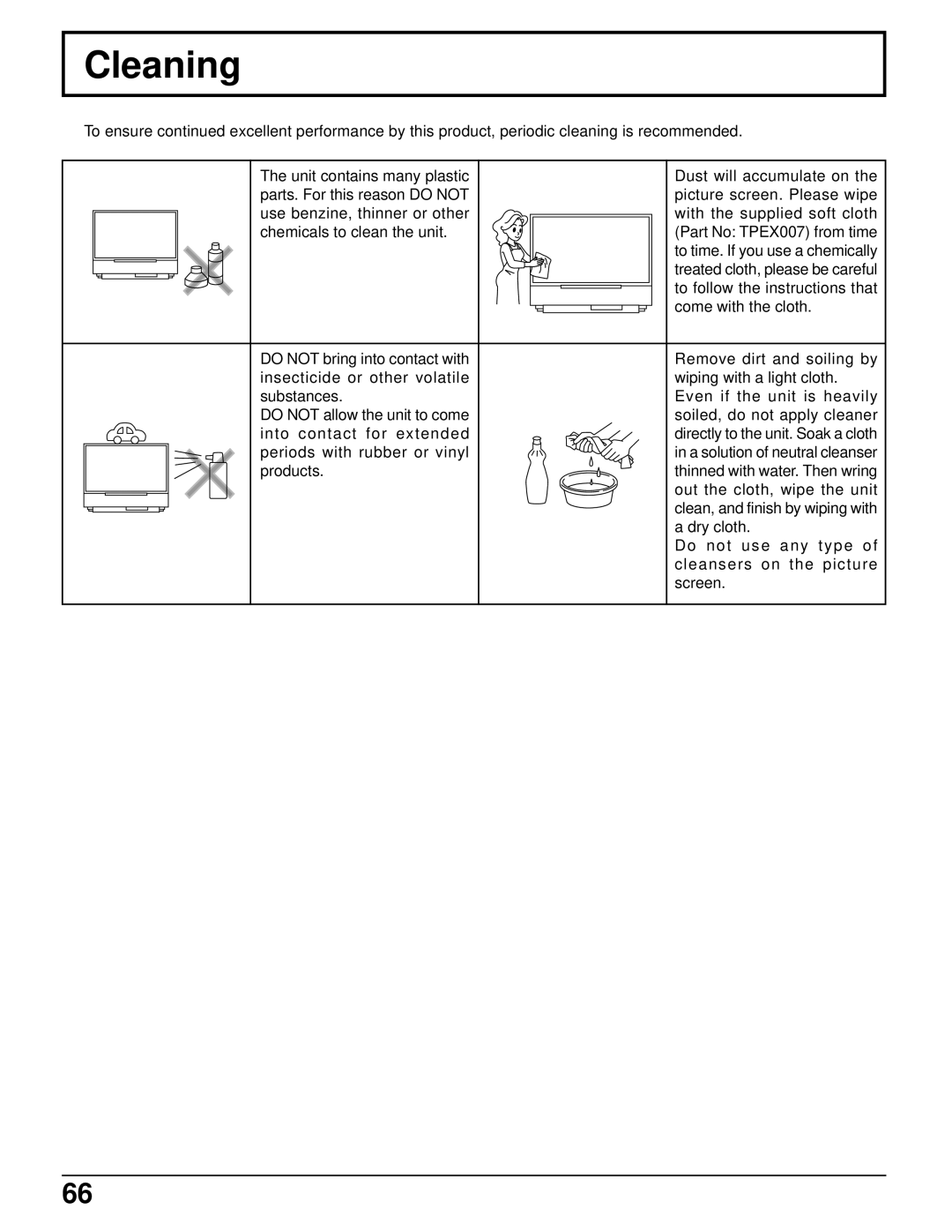 Panasonic PT 52DL52 manual Cleaning 