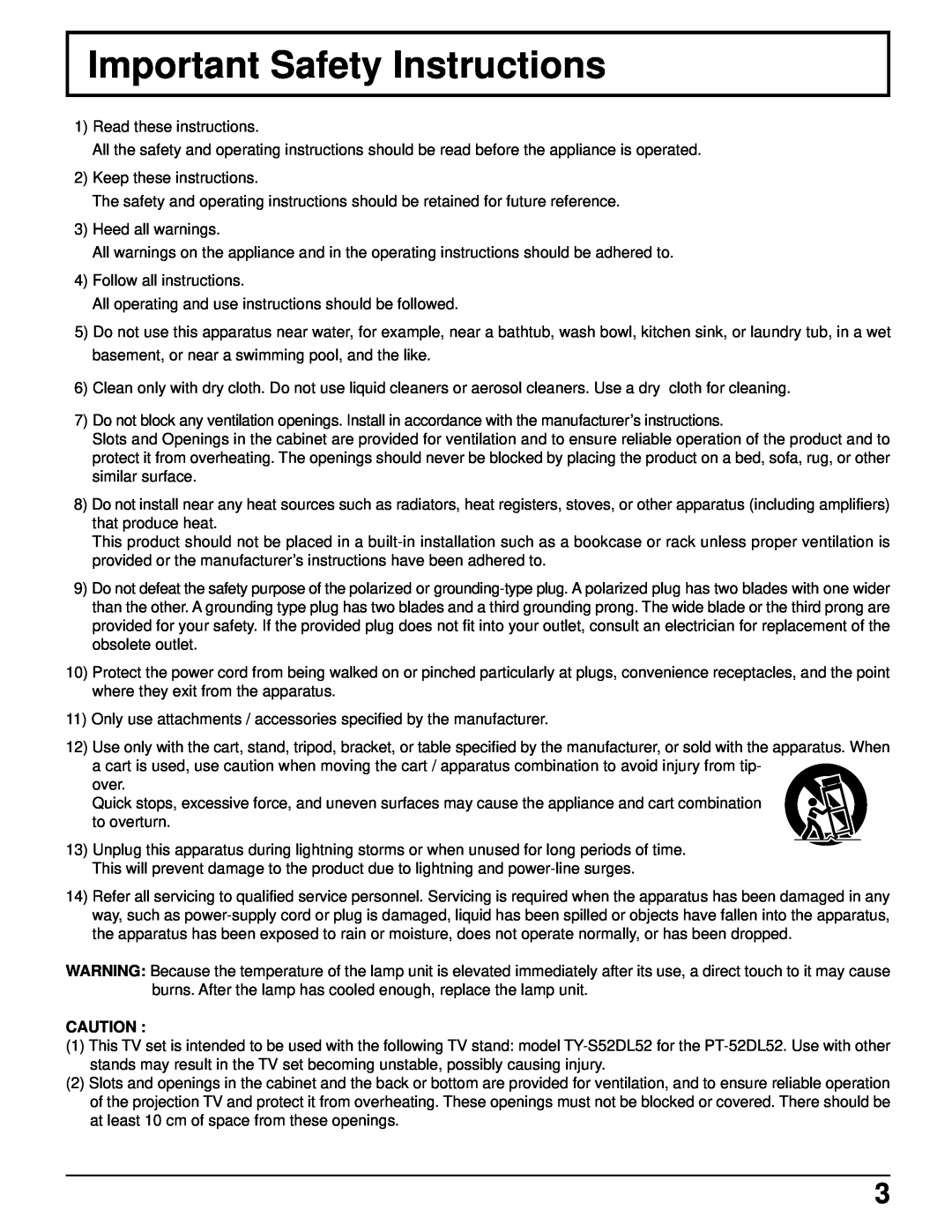 Panasonic PT 52DL52 manual Important Safety Instructions 