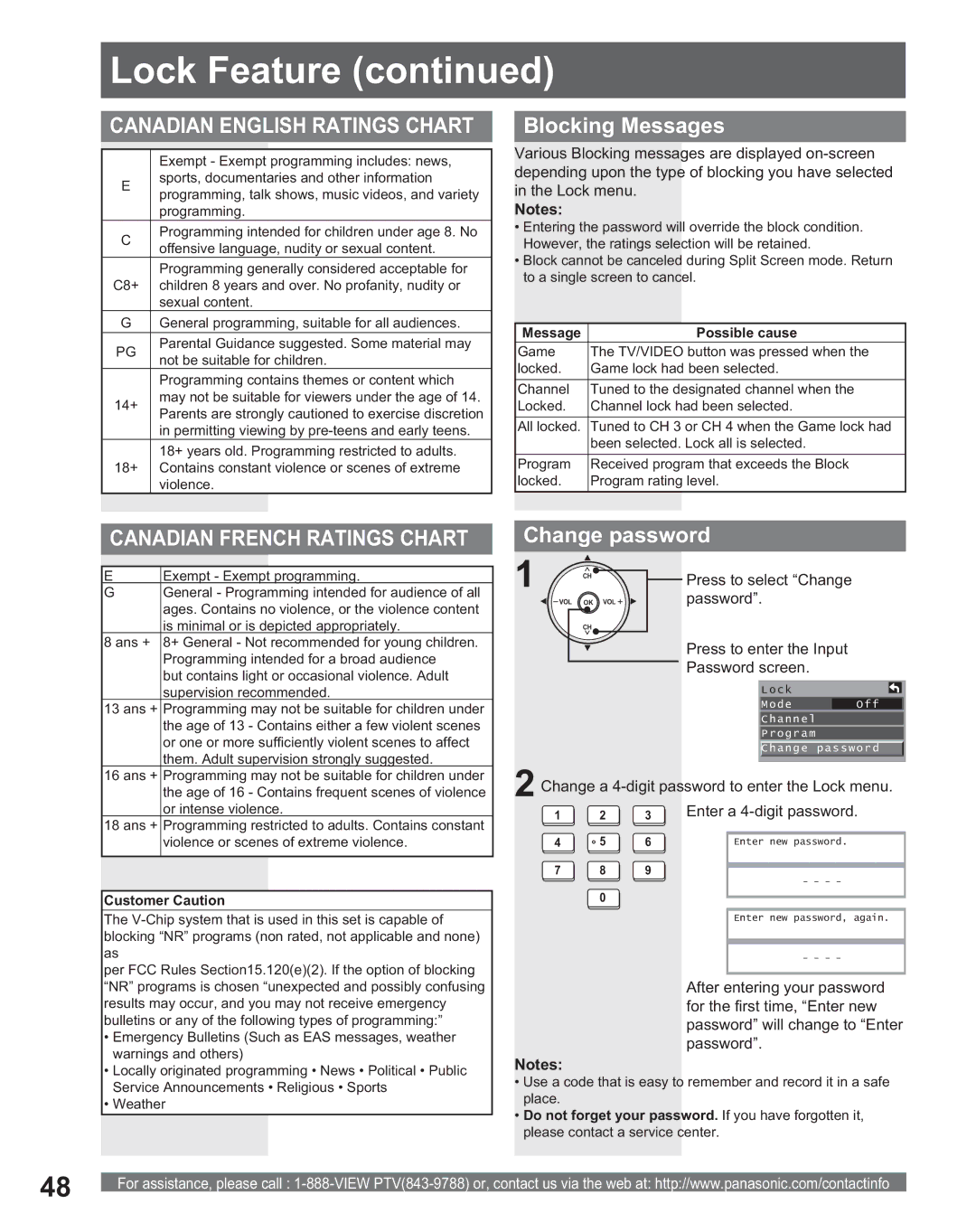 Panasonic PT 56DLX75, PT 56DLX25 manual Blocking Messages, Change password, Enter a 4-digit password 