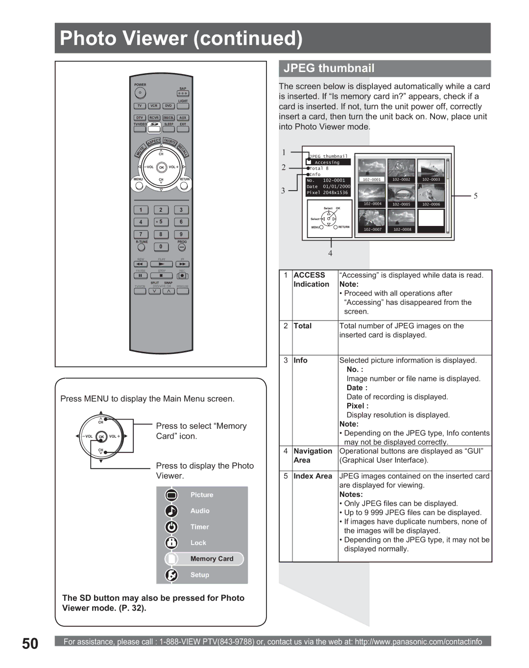 Panasonic PT 56DLX75, PT 56DLX25 manual Jpeg thumbnail, Card icon, Press to display the Photo Viewer 